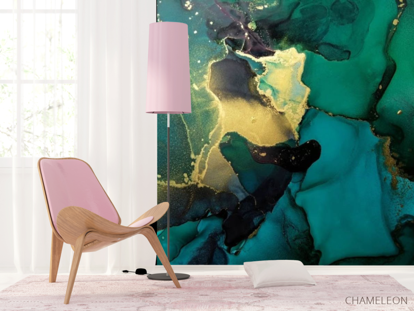 Фотошпалери Зелений fluid art з золотом - 4