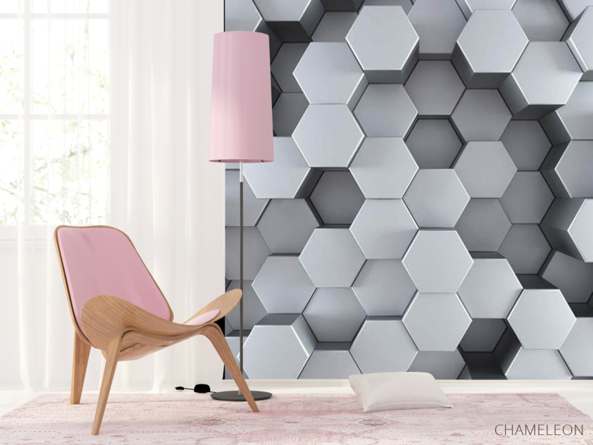 Фотошпалери сірі 3Д шестикутники - 4
