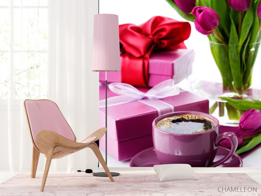 Фотошпалери Тюльпани, подарунки, кава - 4