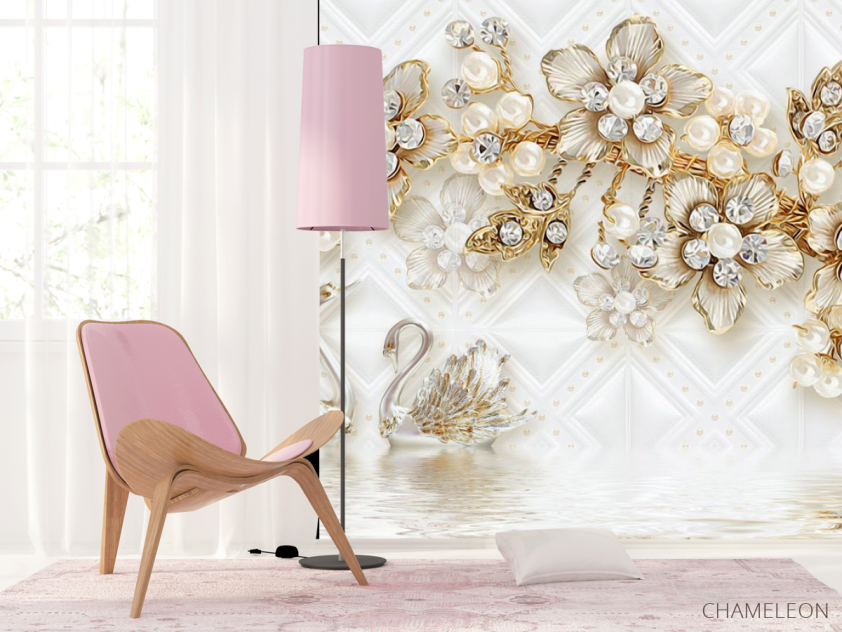 Фотошпалери Золоті квіти з лебедями - 4