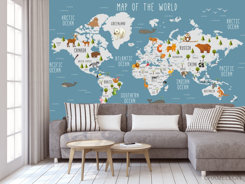 Фотообои Карта в бирюзовом оттенке для комнаты мальчика на английском - 3