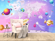 Фотообои Карта детская яркая с космонавтами. - 4