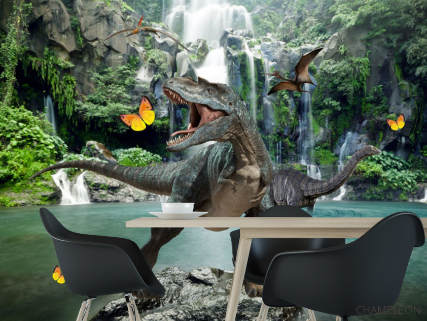 Фотошпалери Динозавр біля водоспаду - 1