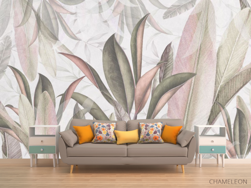 Фотообои Тропические листья в розовом оттенке - 1