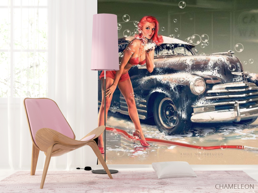 Фотошпалери дівчина і ретро машина - 4