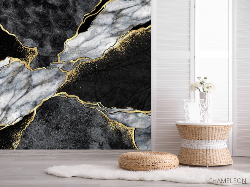 Фотошпалери чорний мармуровий fluid art - 2