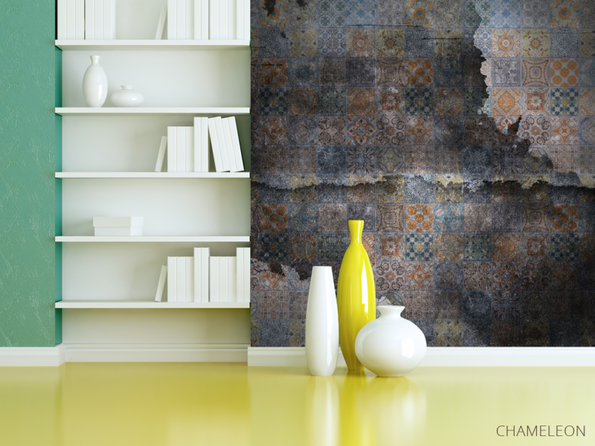 Фотошпалери Мотиви печворк на тлі чорного цегли - 3