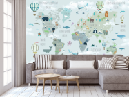 Фотообои Карта детская в зелено-синем оттенке - 3