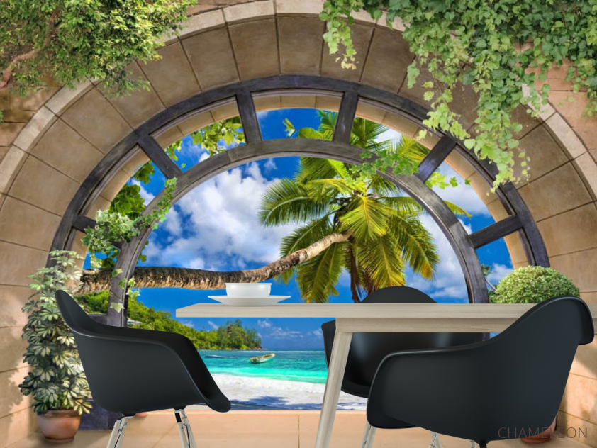 Фотошпалери Вид дпа пальму і море - 1