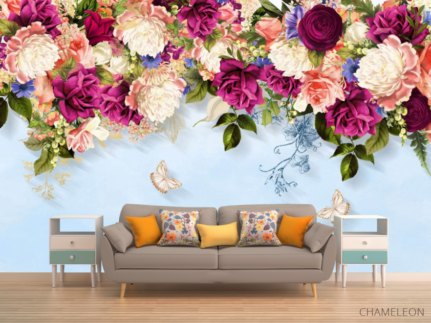 Фотообои Яркие цветы с потолка - 1