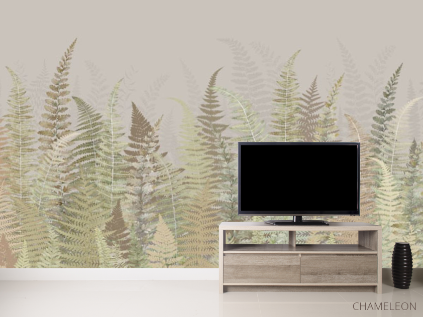 Фотообои Листья папоротнику зелено бежевый оттенок - 2