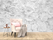 Фотообои Белая стена из бумажных цветов - 4
