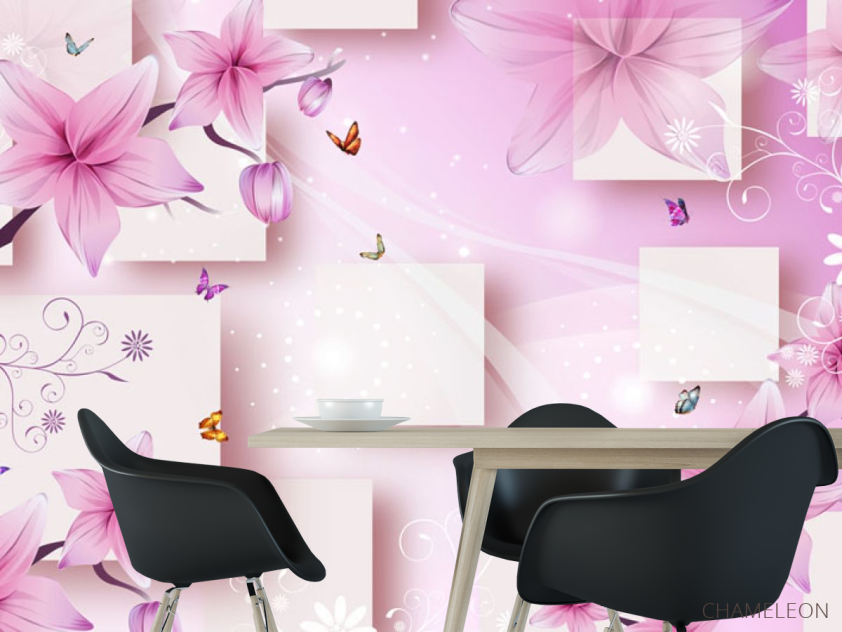 Фотошпалери 3д рожеві квіти - 1