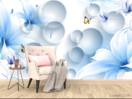 Фотообои  Синие цветы с бабочками - 4