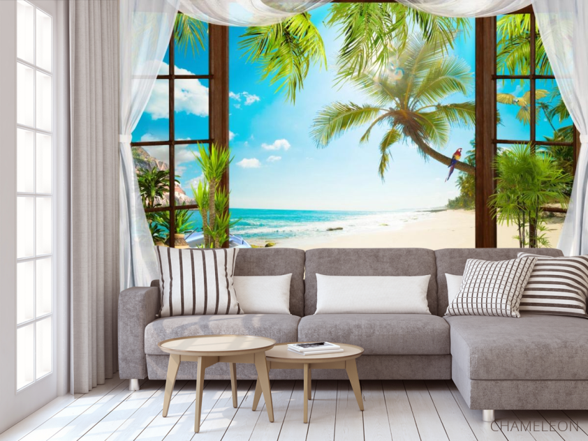 Фотообои Вид из окна на пальмы и море - 3