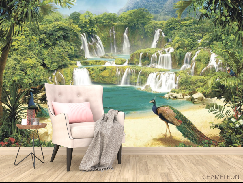 Фотообои Водопад с павлинами - 4