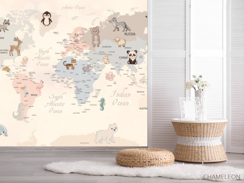 Фотошпалери Дитяча карта з тваринами - 2