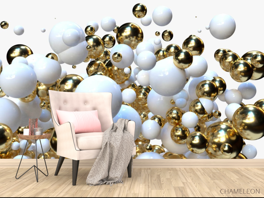 Фотообои Бело-золотые 3д шары - 4