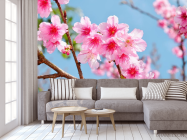 Фотообои яркие розовые цветочки на дереве - 3