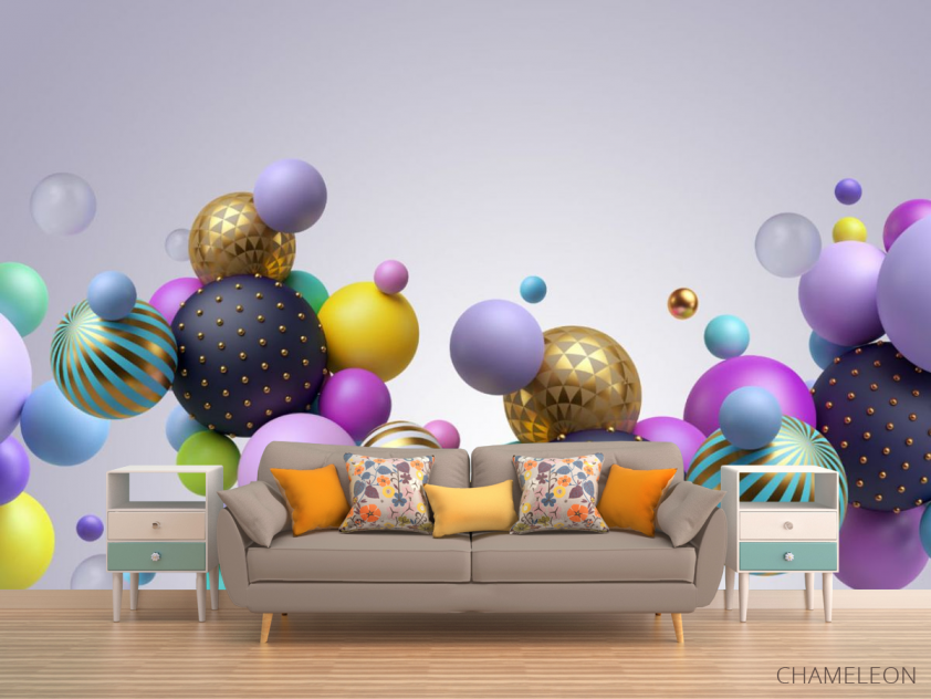 Фотообои цветные шары 3д с золотом - 1