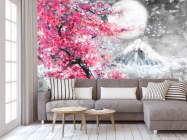 Фотообои картина белая луна над розовым деревом - 3