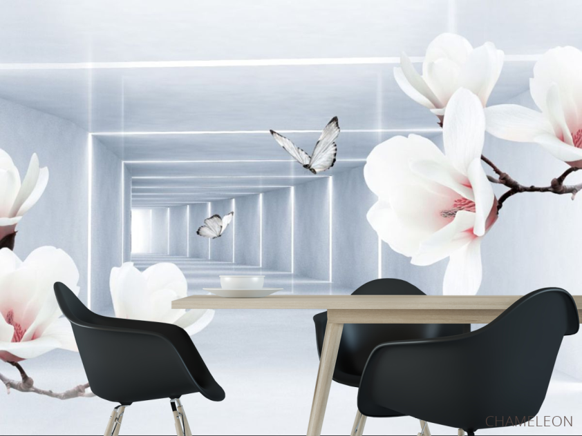 Фотошпалери квіти і 3Д тунель - 1