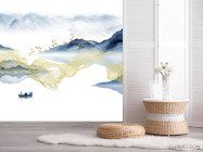 Фотошпалери Хвилі з синій і золотий абстракції - 2