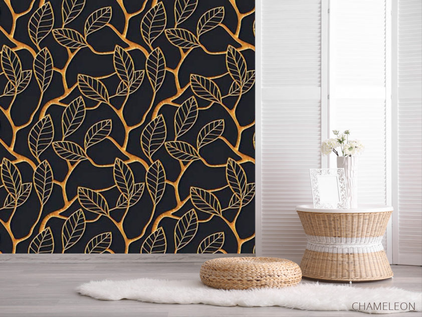 Фотошпалери золоті листя 3д - 2