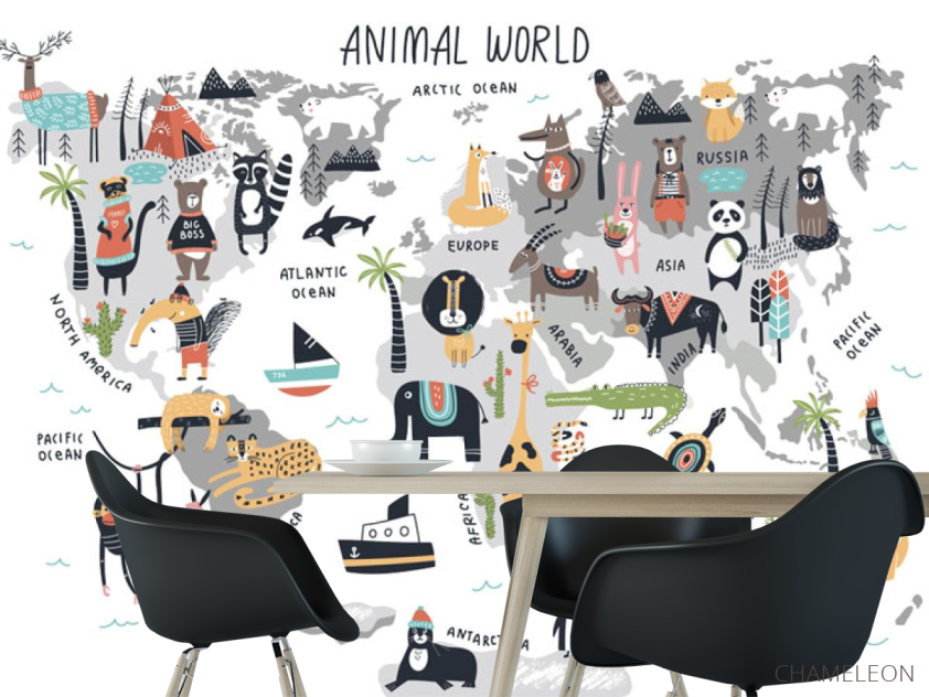 Фотошпалери Карта світу з тваринами - 1