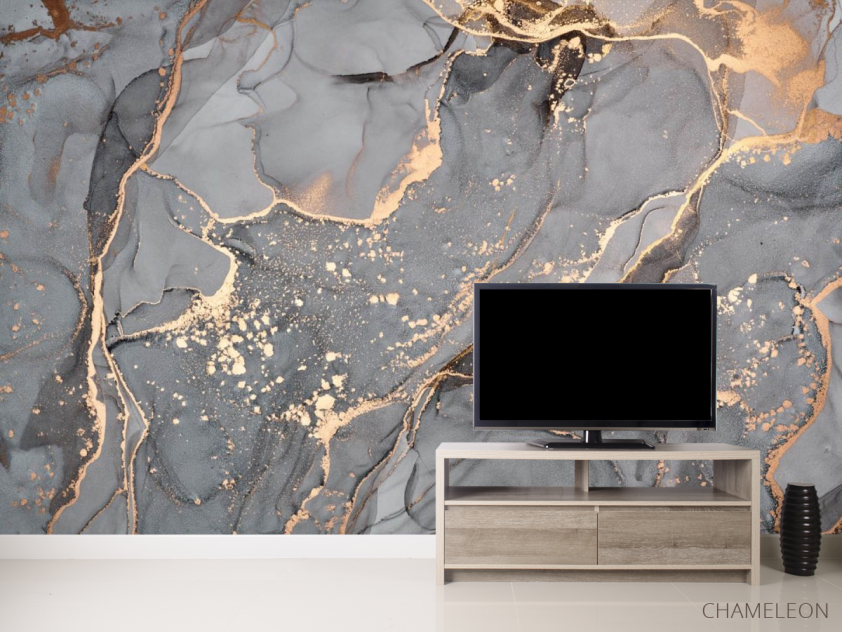 Фотообои Серый Fluid art с золотом - 2