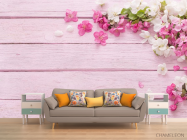 Фотообои белые и розовые лепестки на розовом деревянном фоне - 1