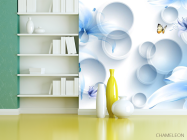 Фотошпалери Сині квіти з метеликами - 3