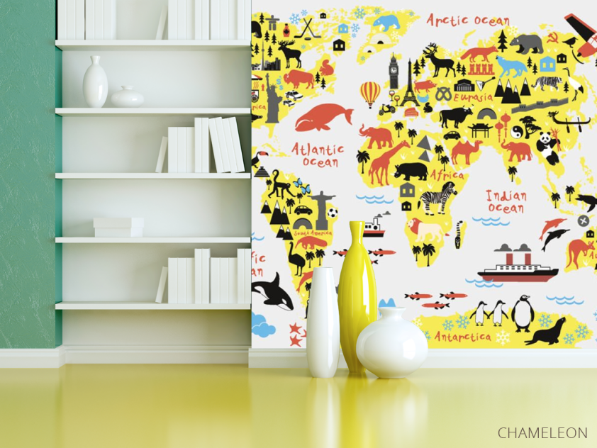 Фотошпалери карта дитяча з тваринами - 3