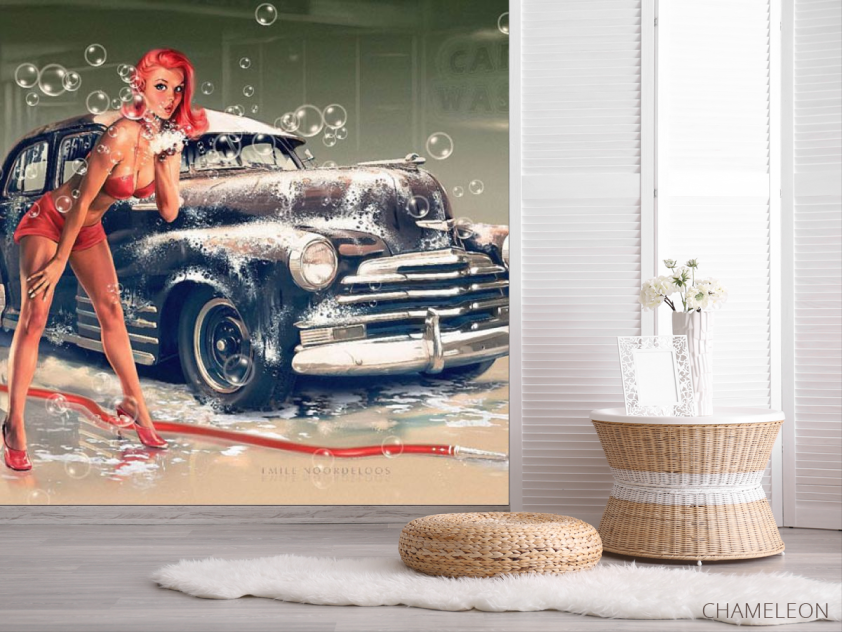 Фотошпалери дівчина і ретро машина - 2
