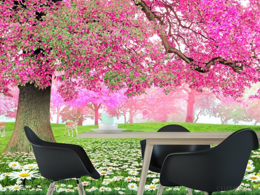 Фотошпалери Рожеве дерево та олень - 1