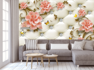 Фотообои Керамические цветы на фоне оббивки - 3