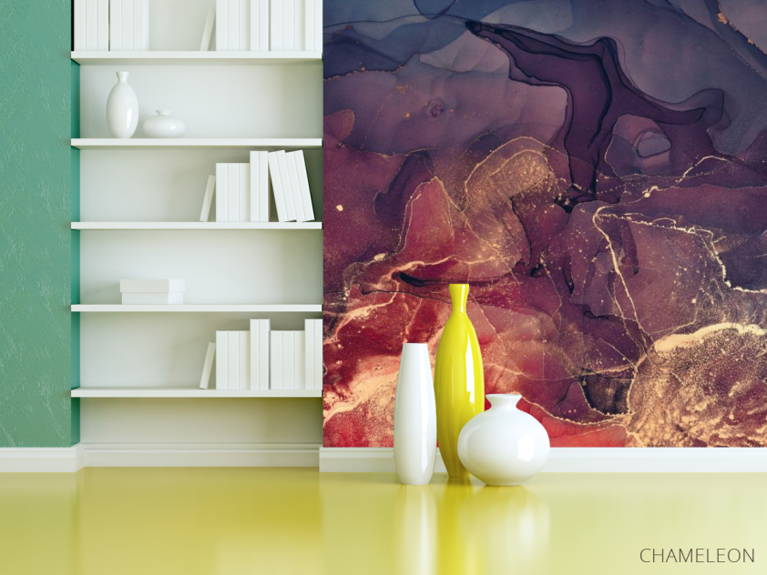 Фотошпалери Золотий Fluid art з фіолетовим - 3