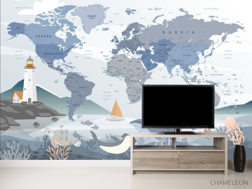 Фотообои Карта на английском в морском стиле на английском - 2