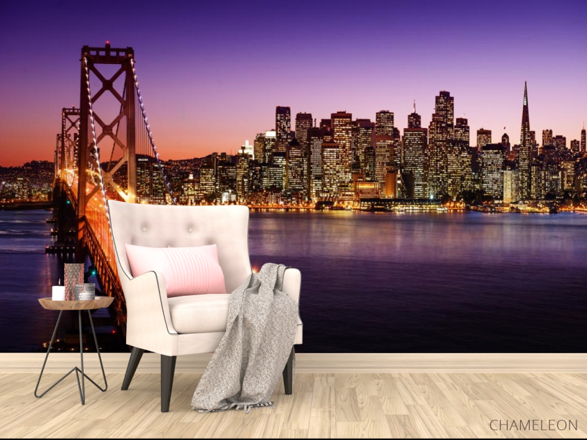 Фотообои мегаполис над фиолетовой рекой - 4