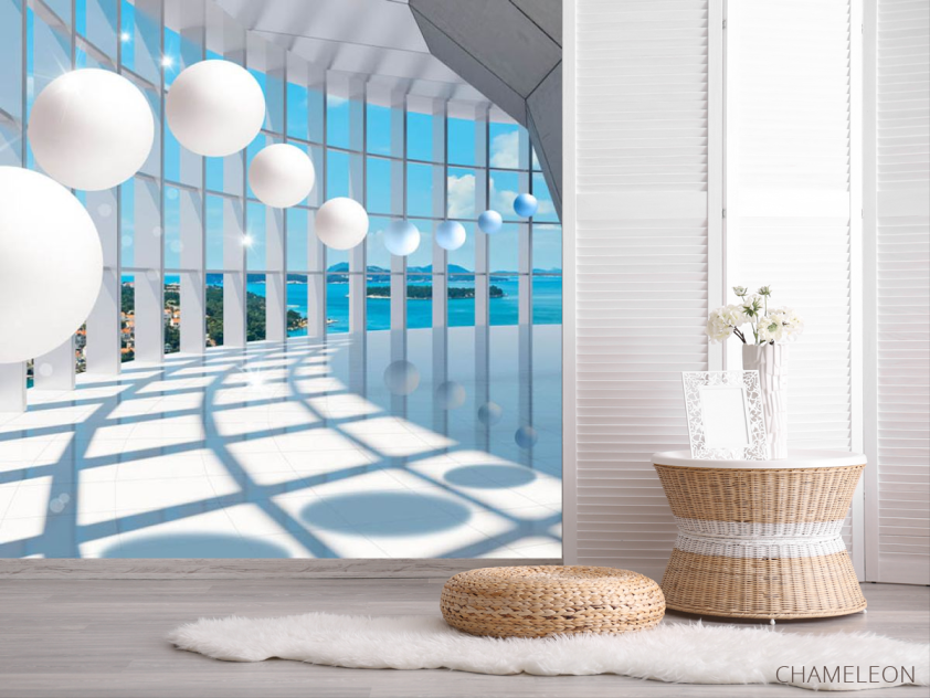 Фотошпалери Коридор з кулями та вікном - 2