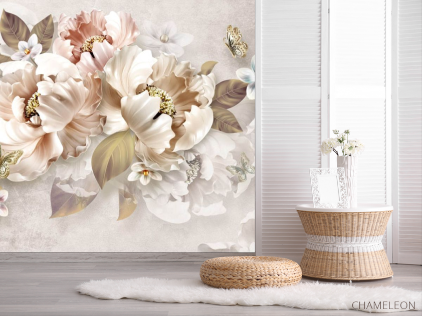 Фотошпалери золоті 3Д квіти - 2