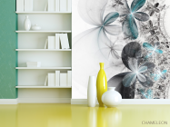 Фотошпалери сіро-бірюзові абстрактні квіти - 3