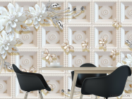 Фотошпалери Керамічні квіти на тлі золотий стіни - 1