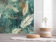 Фотошпалери Пір'я на зеленому тлі - 2