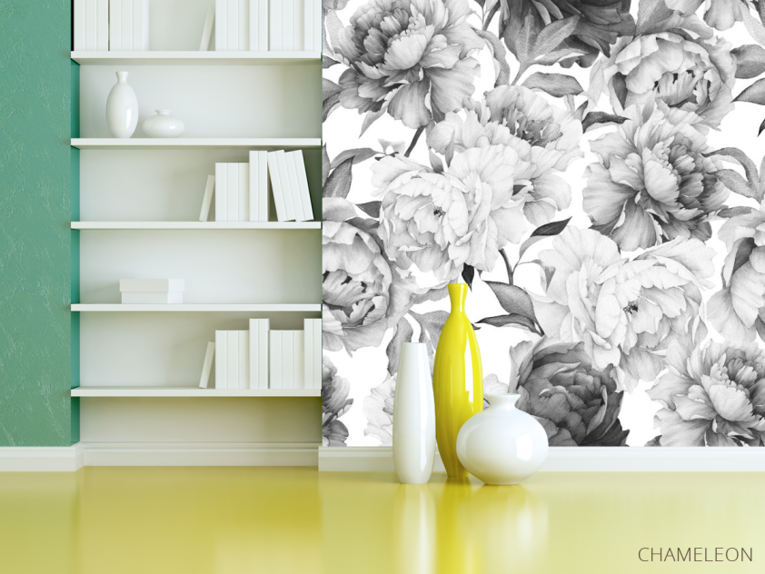 Фотошпалери чорно-білі півонії - 3