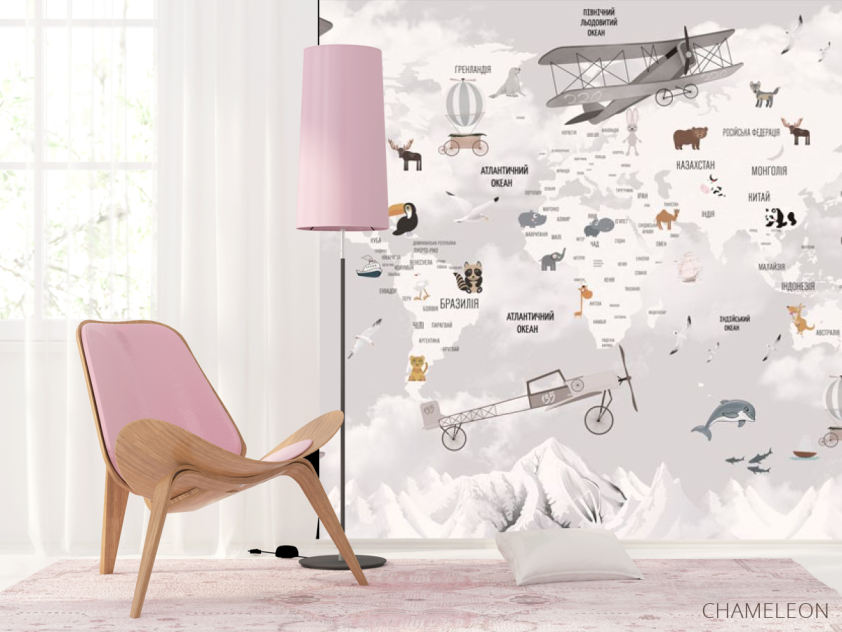 Фотошпалери Бежева карта дитяча мінімалістична українською мовою - 4
