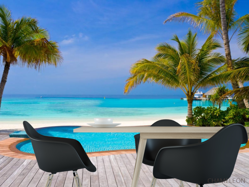 Фотошпалери Басейн і пальми на березі моря - 1