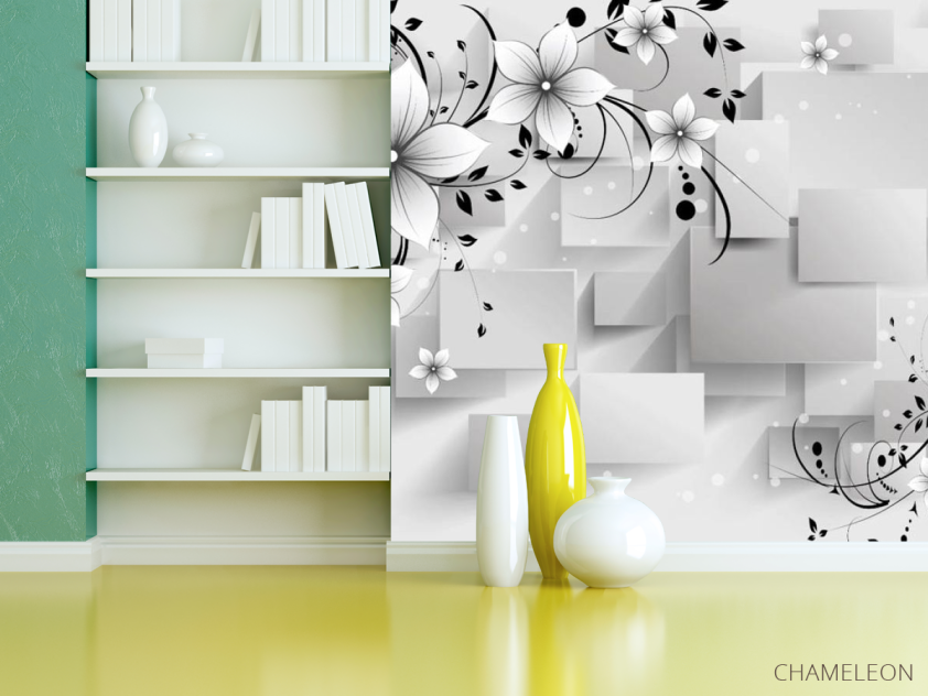 Фотошпалери 3Д Куби і квіти - 3