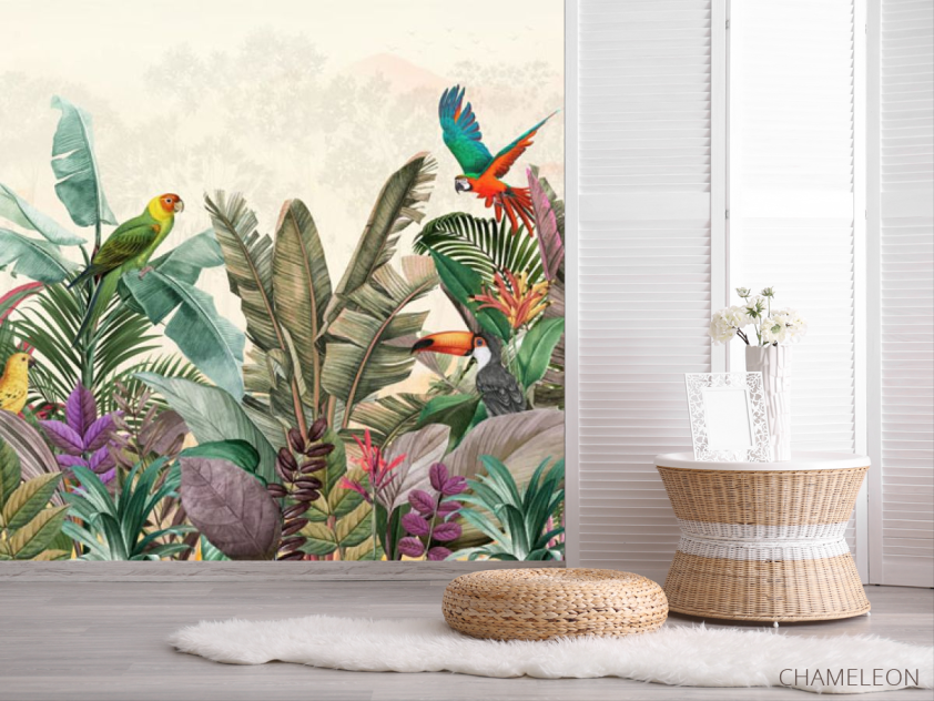 Фотошпалери папуги і тропічні листя - 2