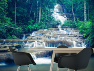 Фотошпалери ступінчастий водоспад у лісі - 1